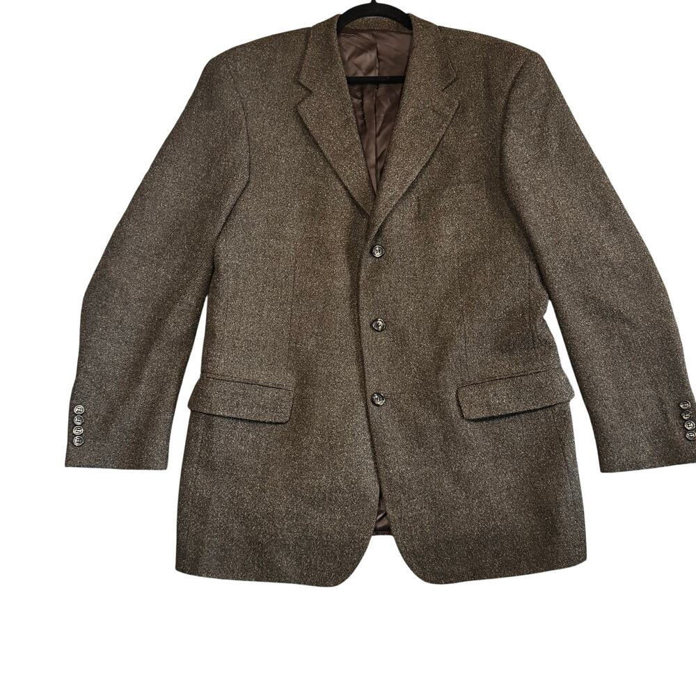 Vintage Pronto Uomo Brown Nubby Wool Sport Coat Men's 3 Button Blazer Jacket 44L
